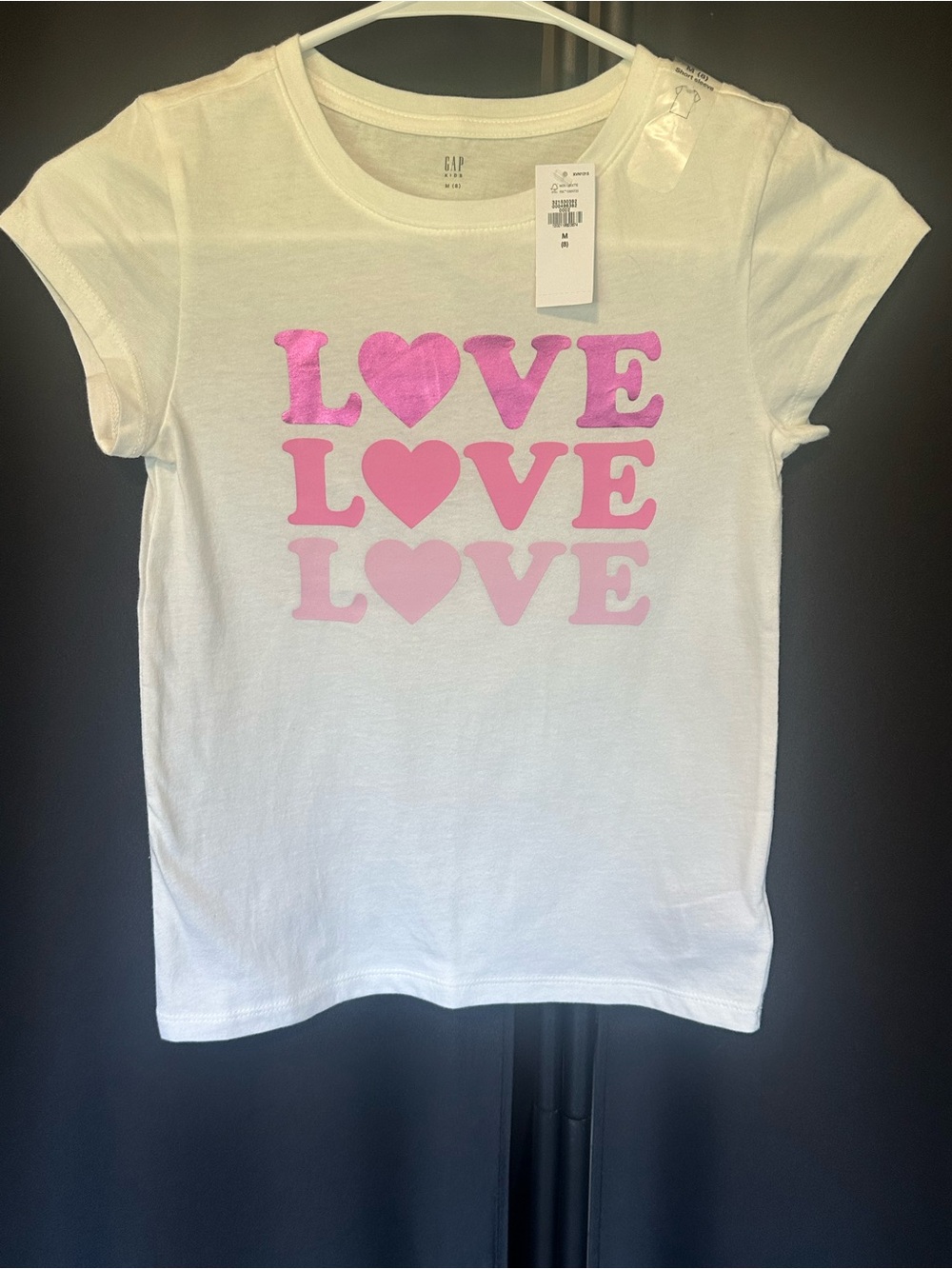 GAP White Short-Sleeve Tee with Pink LOVE Graphic Size 8 (M)